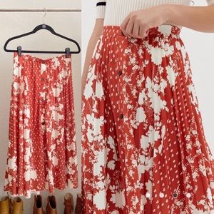 ASOS pleated red white patchwork floral midi skirt